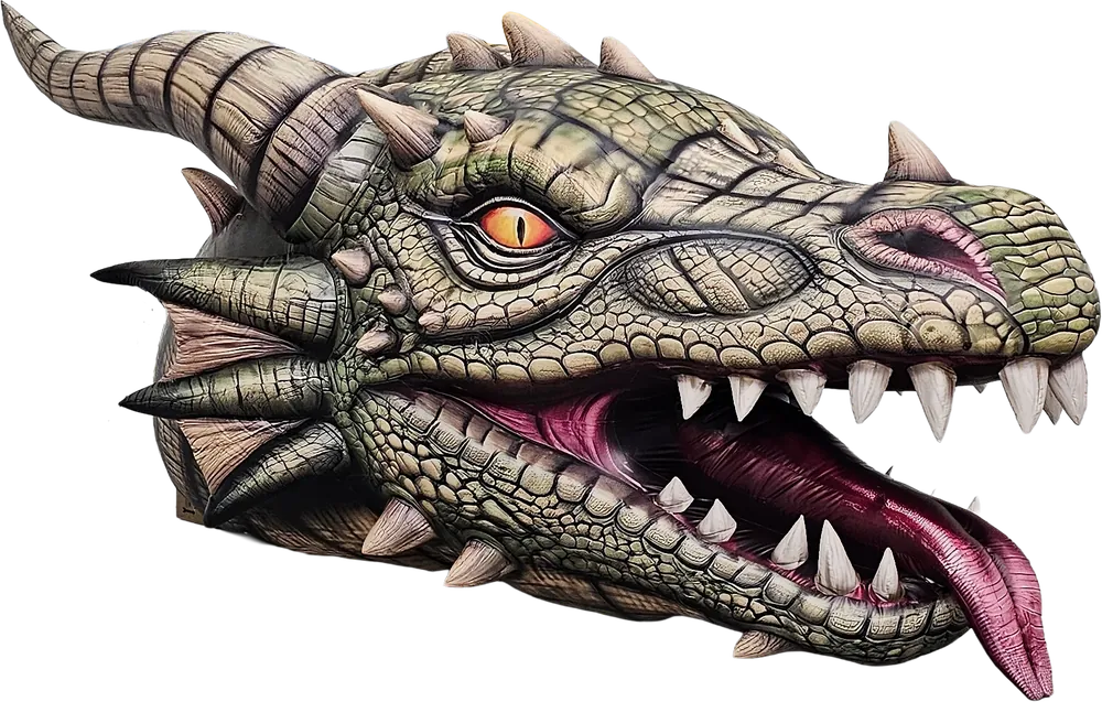 Cabeça de dragão inflável gigante fabricada pela Big